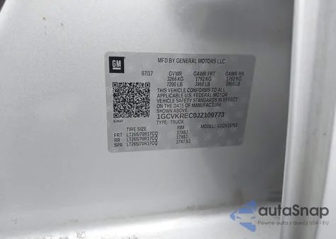 2018 Chevrolet Silverado 1500 1Lt z USA, uszkodzony, nr VIN 1GCVKREC0JZ109773